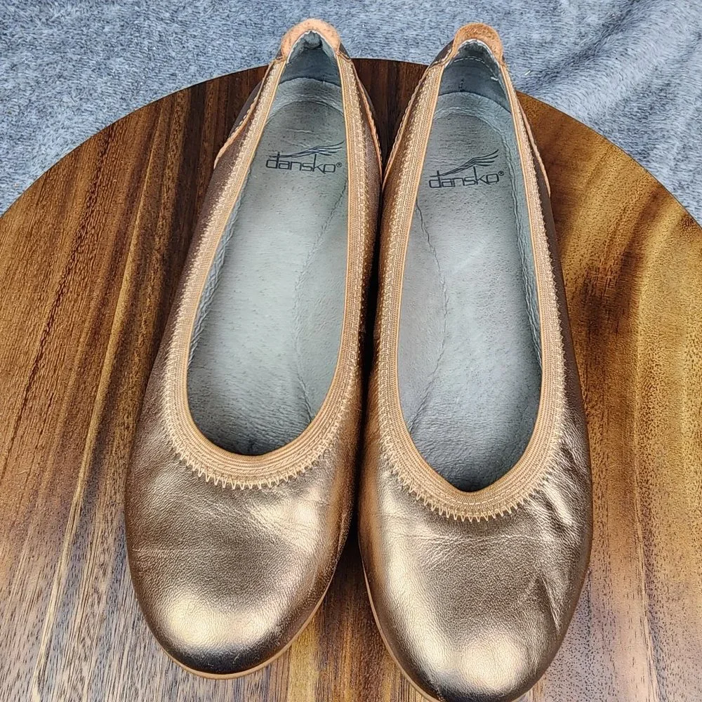 Dansko Ballet Flats Women 6.5 37 Rose Gold Leather Kristen Slip On Comfort Shoes